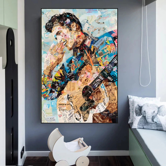 Elvis Presley Singer Portrait Canvas Painting Abstract Magazine Wall Art-GraffitiWallArt