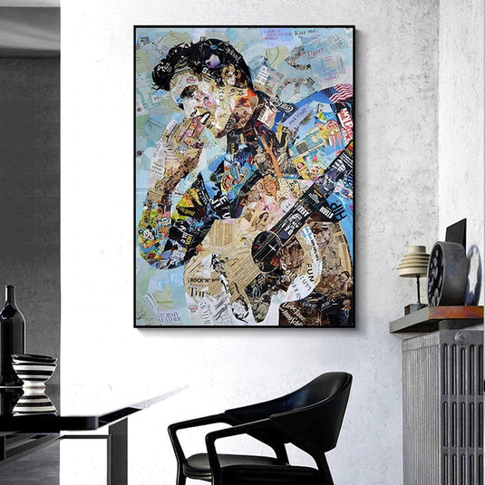 Elvis Presley Singer Portrait Canvas Painting Abstract Magazine Wall Art-GraffitiWallArt