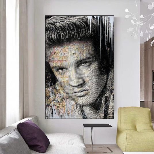 Elvis Presley Singer Portrait Canvas Painting Abstract Magazine Wall Art-GraffitiWallArt