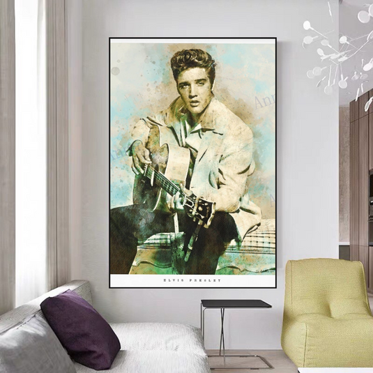 Elvis Presley Singer Portrait Canvas Painting Abstract Magazine Wall Art-GraffitiWallArt