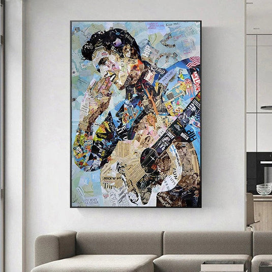 Elvis Presley Singer Portrait Canvas Painting Abstract Magazine Wall Art-GraffitiWallArt