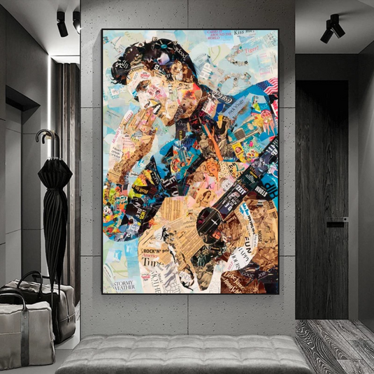 Elvis Presley Singer Portrait Canvas Painting Abstract Magazine Wall Art-GraffitiWallArt