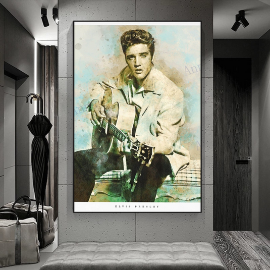 Elvis Presley Singer Portrait Canvas Painting Abstract Magazine Wall Art-GraffitiWallArt