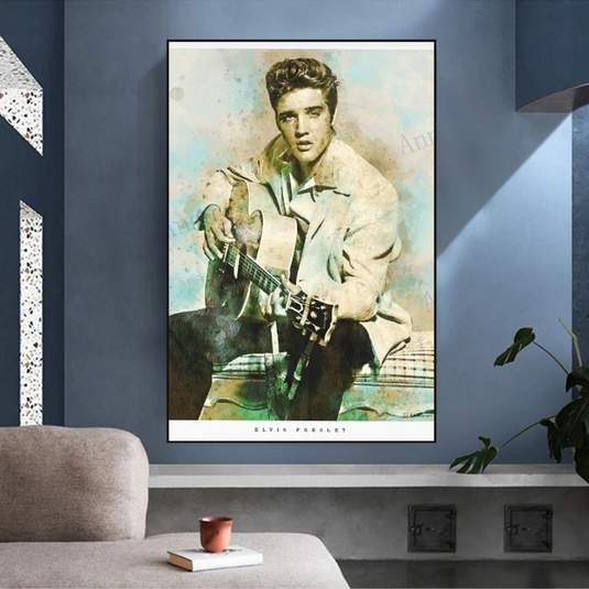 Elvis Presley Singer Portrait Canvas Painting Abstract Magazine Wall Art-GraffitiWallArt