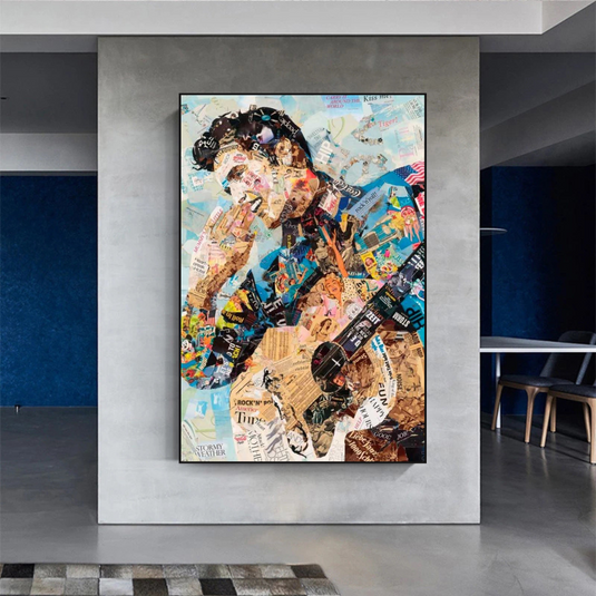 Elvis Presley Singer Portrait Canvas Painting Abstract Magazine Wall Art-GraffitiWallArt