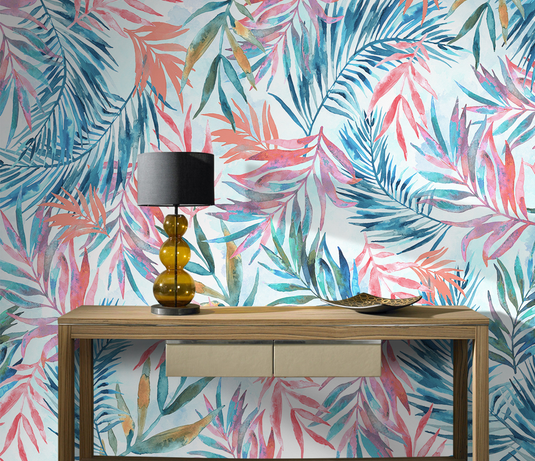 Exotic Watercolour Design Leaves Wallpaper Mural-GraffitiWallArt