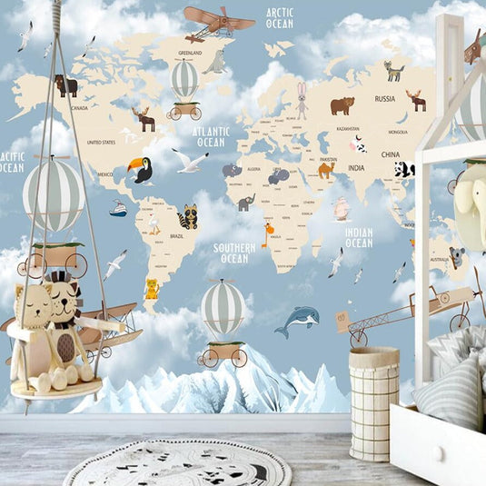 Explorers' World Map Peel and Stick Wallpaper-GraffitiWallArt