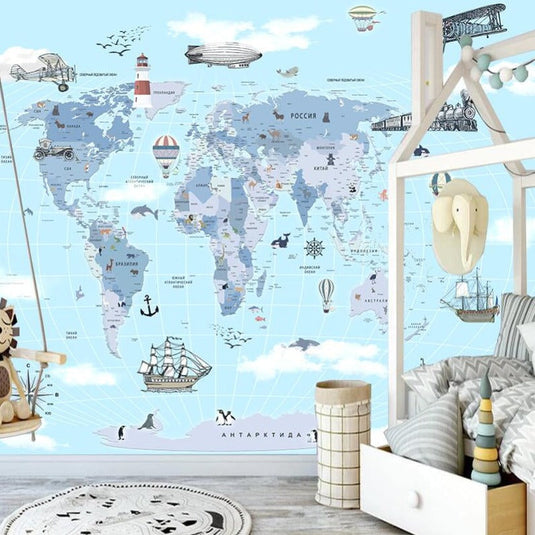 Exploring Animal Kingdom World Map Wallpaper-GraffitiWallArt