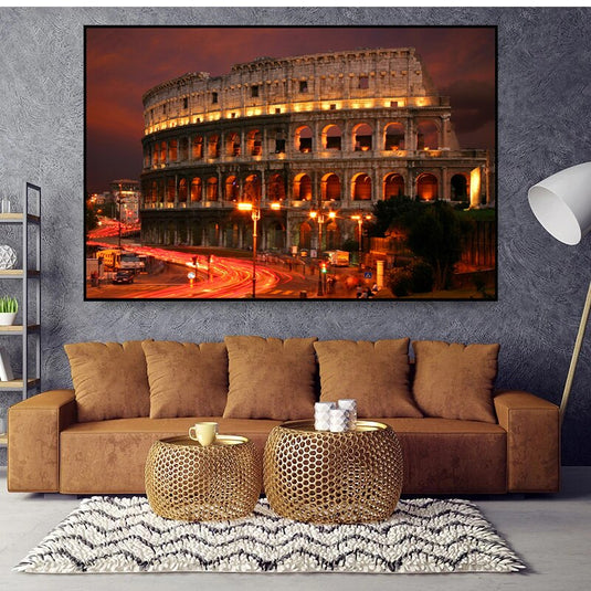 Famous Building Poster Rome Colosseum Canvas Wall Art-GraffitiWallArt