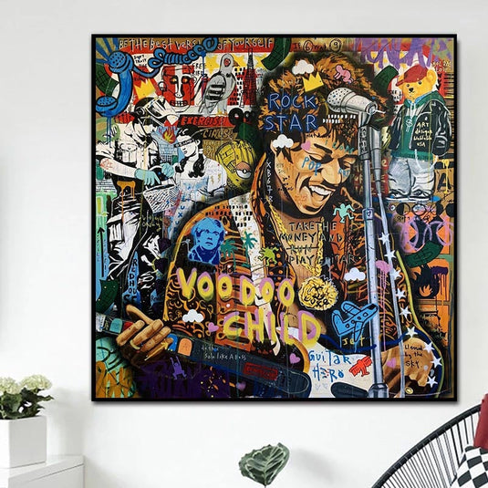 Famous Rock Star Voodoo Child Canvas Wall Art-GraffitiWallArt