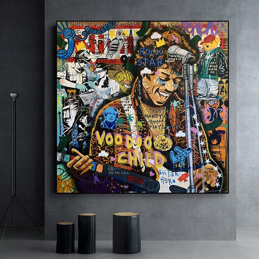 Famous Rock Star Voodoo Child Canvas Wall Art-GraffitiWallArt