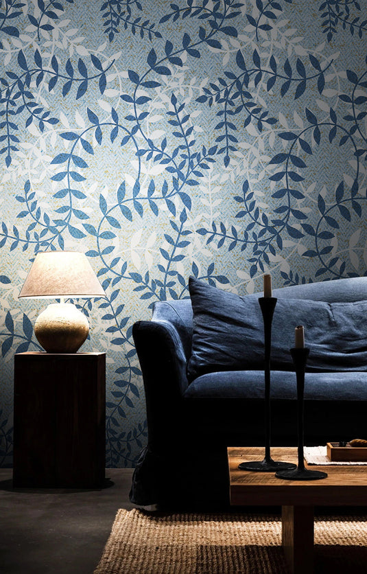 Floral Blue Vales Wallpaper Mural-GraffitiWallArt