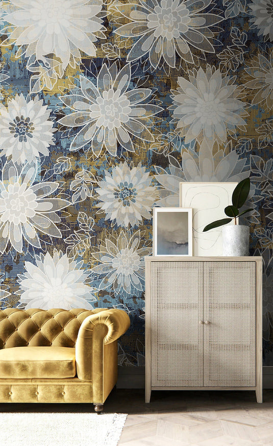 Floral Meet Wallpaper Mural-GraffitiWallArt