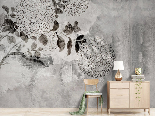 Flowers Rush Sketch Wallpaper Mural-GraffitiWallArt