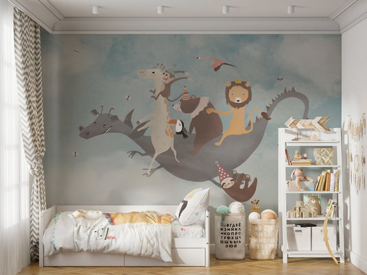 Fly Away Dino - Kids Room Wallpaper Mural-GraffitiWallArt