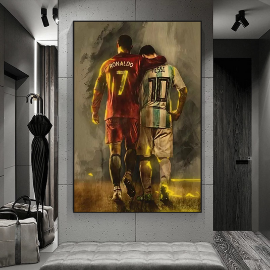 Football Stars Ronaldo and Messi Canvas Wall Art-GraffitiWallArt