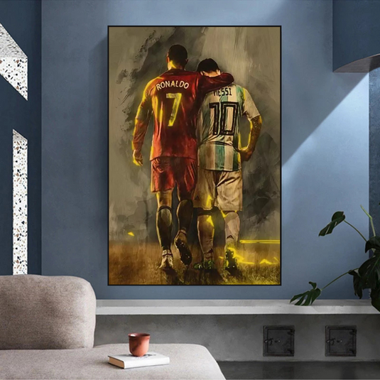 Football Stars Ronaldo and Messi Canvas Wall Art-GraffitiWallArt