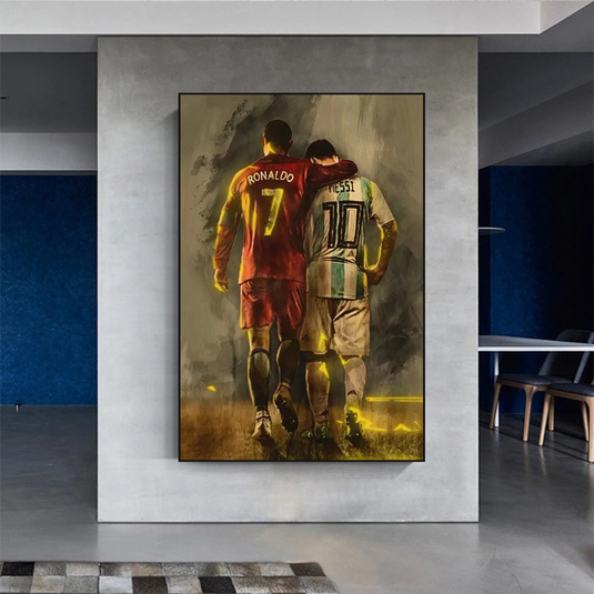 Football Stars Ronaldo and Messi Canvas Wall Art-GraffitiWallArt