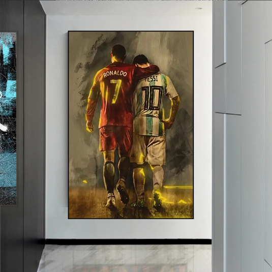 Football Stars Ronaldo and Messi Canvas Wall Art-GraffitiWallArt