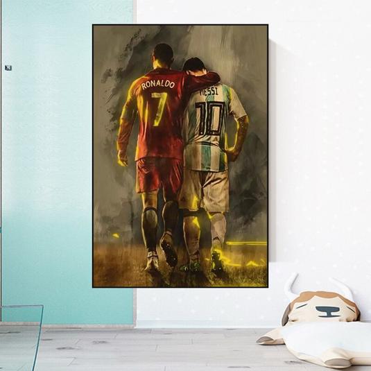 Football Stars Ronaldo and Messi Canvas Wall Art-GraffitiWallArt