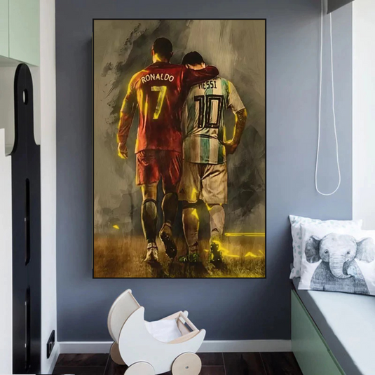 Football Stars Ronaldo and Messi Canvas Wall Art-GraffitiWallArt