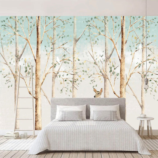 Forest Friends: Kids Room Deers in Forest Wallpaper-GraffitiWallArt