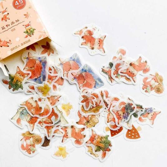 Fox and Maple Leaves Stickers Pack: Adorable Collection-GraffitiWallArt