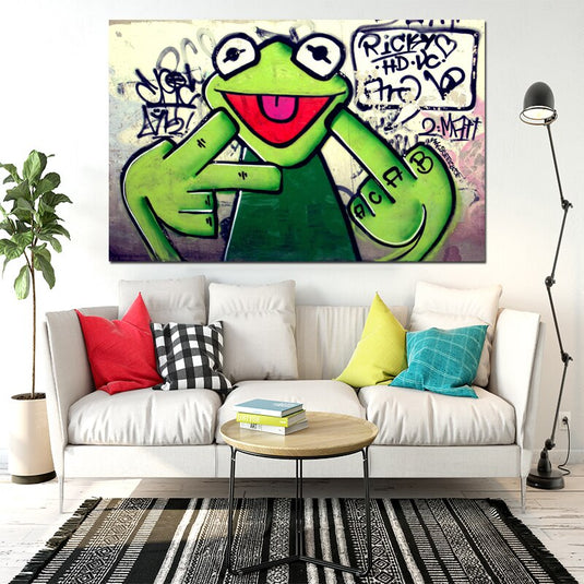 Frog Kermit Finger Canvas Wall Art-GraffitiWallArt