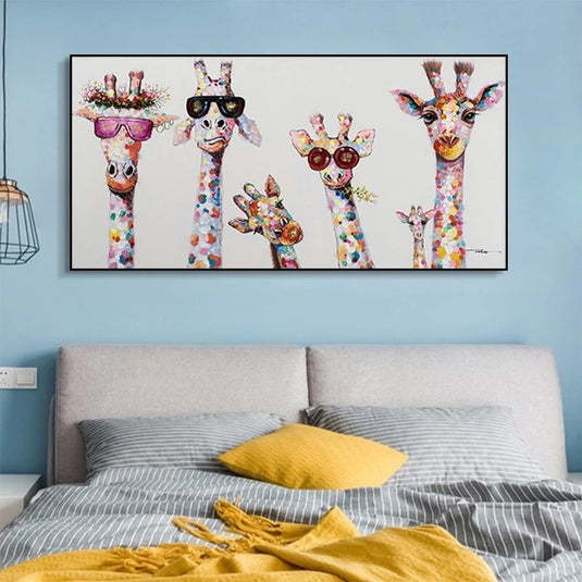 Funny Art Giraffe Family Canvas Wall Art-GraffitiWallArt