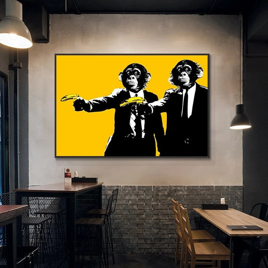 Funny Art Monkey Holding Banana Canvas Wall Art-GraffitiWallArt