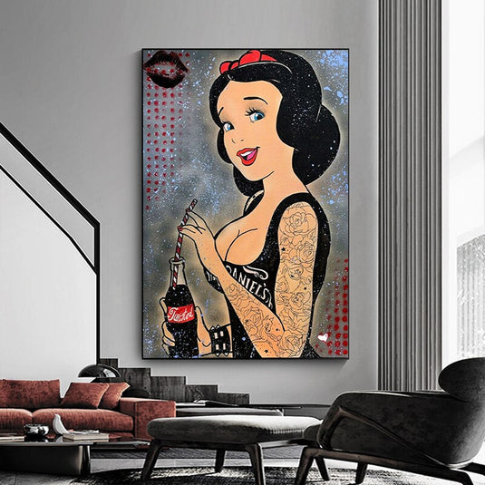 Funny Disney Snow White Drink Canvas Wall Art-GraffitiWallArt