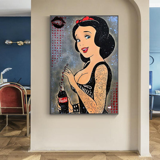 Funny Disney Snow White Drink Canvas Wall Art-GraffitiWallArt