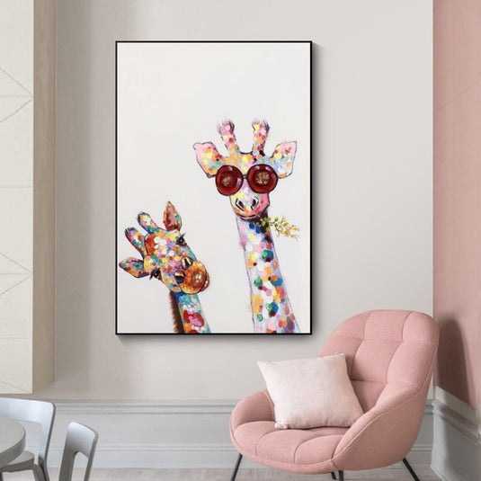 Funny Giraffe Wearing Sunglasses Canvas Wall Art-GraffitiWallArt