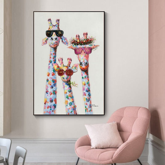 Funny Giraffe Wearing Sunglasses Canvas Wall Art-GraffitiWallArt