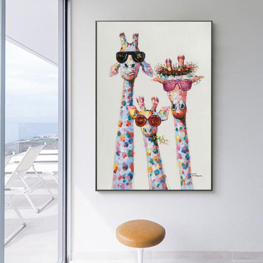 Funny Giraffe Wearing Sunglasses Canvas Wall Art-GraffitiWallArt