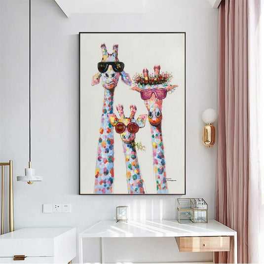 Funny Giraffe Wearing Sunglasses Canvas Wall Art-GraffitiWallArt