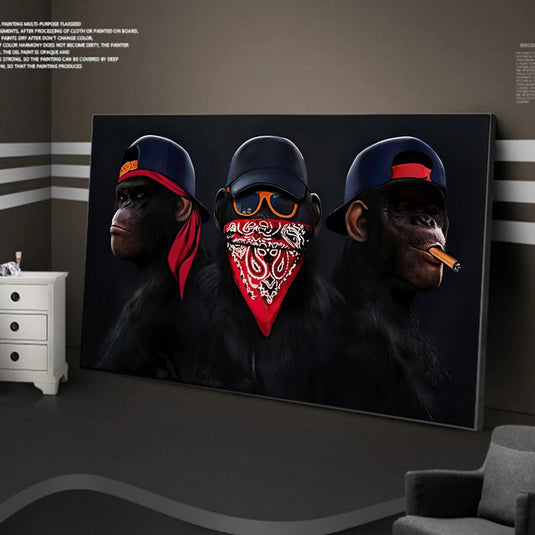 Funny Masked Monkey Smoking Canvas Wall Art-GraffitiWallArt