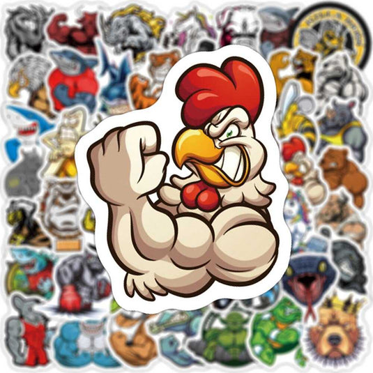 Funny Meme Muscle Animal Cartoon Stickers-GraffitiWallArt