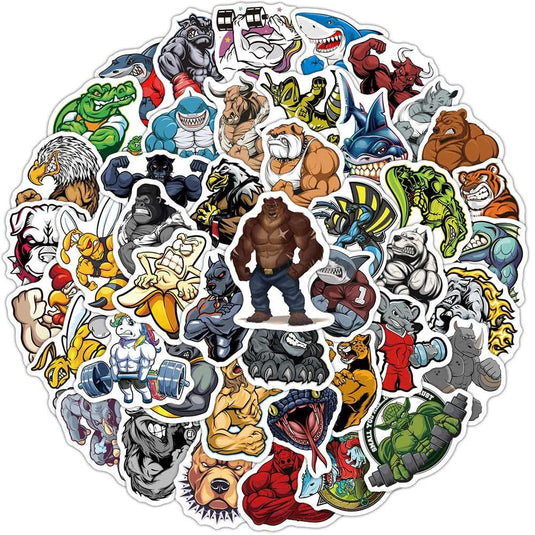 Funny Meme Muscle Animal Cartoon Stickers-GraffitiWallArt