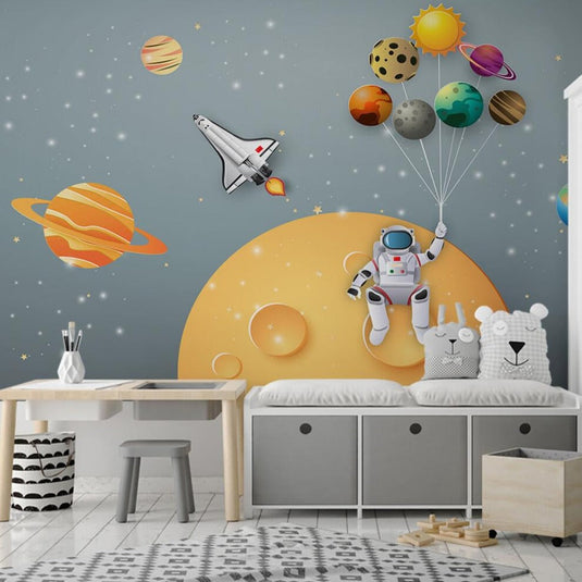 Galactic Dreams Kids Room Astronaut Wallpaper-GraffitiWallArt