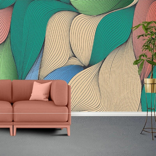 Geometric Colourful Leaf Effect Wallpaper for Home Wall Decor-GraffitiWallArt