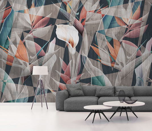 Geometric Floral Wallpaper Murals: Perfect for Modern Décor-GraffitiWallArt