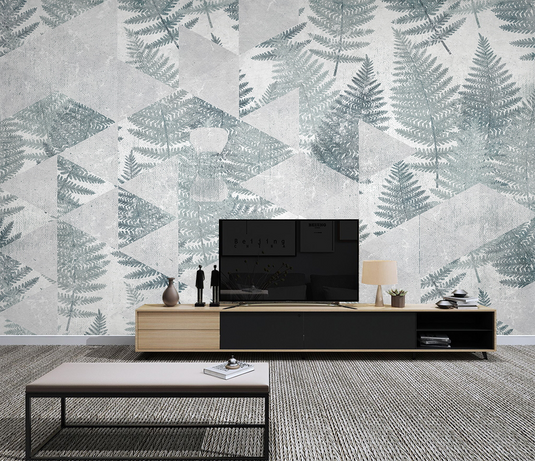 Geometric Green Leaf Pattern Wallpaper Murals-GraffitiWallArt