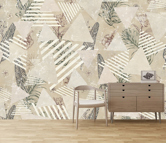 Geometric Leaf Pattern Wallpaper Murals for Wall Decor-GraffitiWallArt