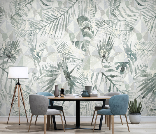 Geometric Leafs Design - Tropical Wallpaper Murals-GraffitiWallArt