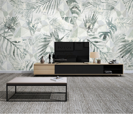 Geometric Leafs Design - Tropical Wallpaper Murals-GraffitiWallArt