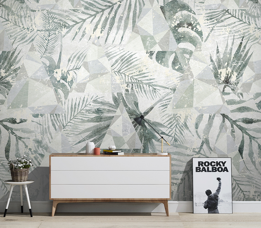 Geometric Leafs Design - Tropical Wallpaper Murals-GraffitiWallArt