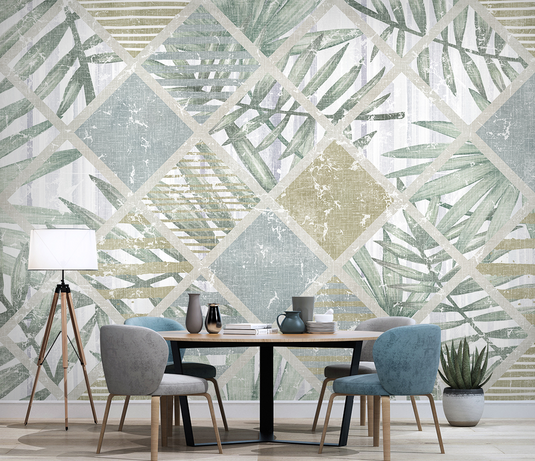 Geometric Leafs Textured Wallpaper Murals-GraffitiWallArt