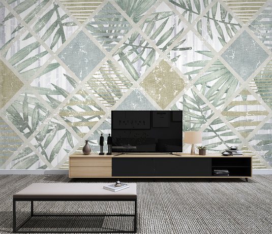 Geometric Leafs Textured Wallpaper Murals-GraffitiWallArt