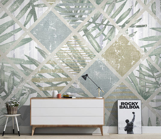 Geometric Leafs Textured Wallpaper Murals-GraffitiWallArt